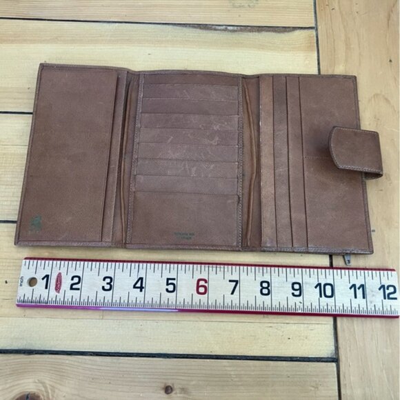 Birks Genuine Kid Leather Wallet Tan Tri-Fold Organizer Clutch Multi-Pocket - Picture 7 of 10